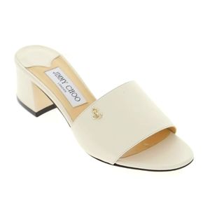 Jimmy Choo | Shoes | Nwt 50 Jimmy Choo Minea Leather Logo Mules 45 Mm Block  Heels Slides Sz 39 | Poshmark